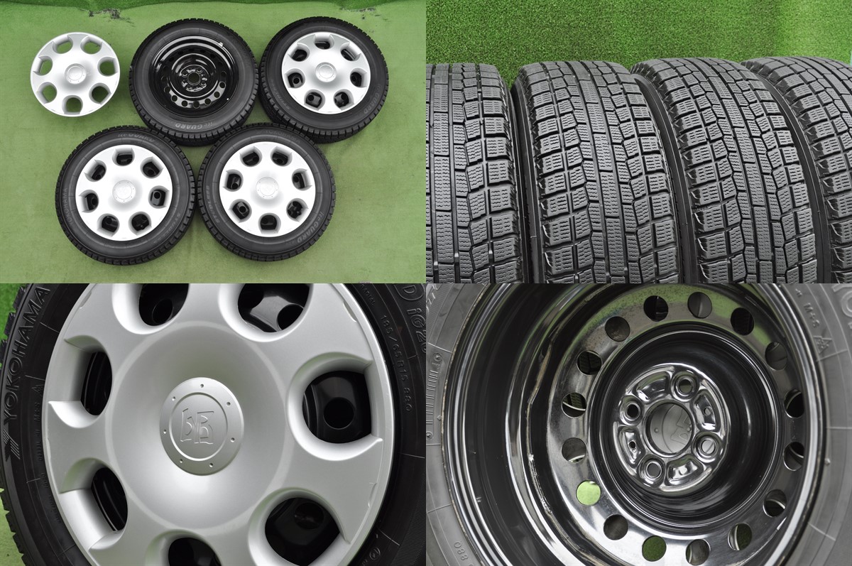 TOYOTA (トヨタ) bB 純正 15×6J(+39)100-4H ブラック YOKOHAMA (ヨコハマ) iceGUARD (アイスガード)  iG20 185/65R15 中古 スタッドレス タイヤホイール 4本 [15gsw013] | カートレード21