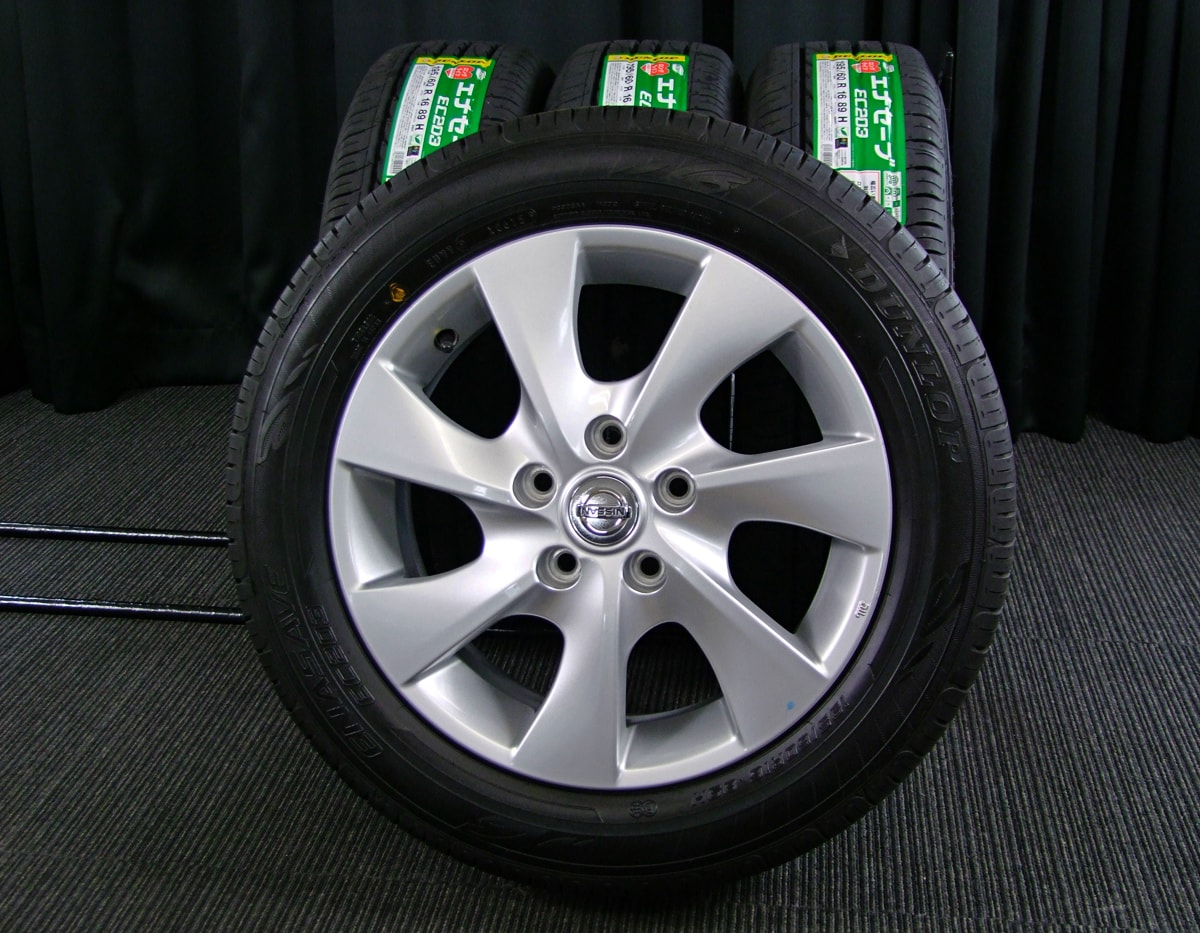 NISSAN (日産) SERENA (セレナ) 純正 16×6J(+45)PCD114.3-5H 新車外し シルバー DUNLOP (ダンロップ)  ENASAVE (エナセーブ) EC203 新品 195/60R16 タイヤホイール 4本 [16gas023] | カートレード21