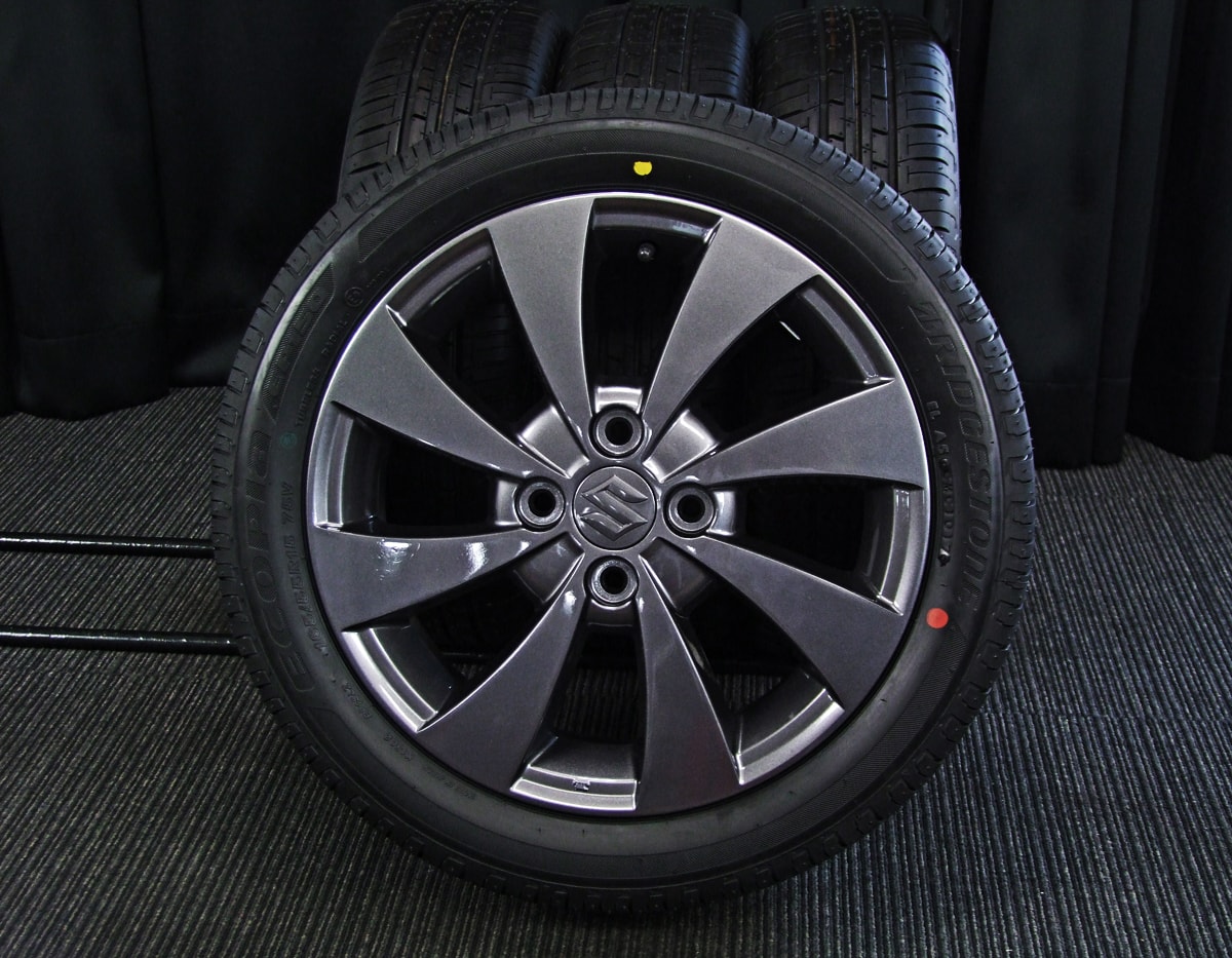 SUZUKI (スズキ) WAGON-R STINGRAY (ワゴンRスティングレー) 純正 15×4.5J(+45)PCD100-4H リメイク  ガンメタ BRIDGESTONE (ブリヂストン) ECOPIA (エコピア) EP150 新車外し 165/55R15 タイヤホイール 4本  [15gas026] | カートレード21