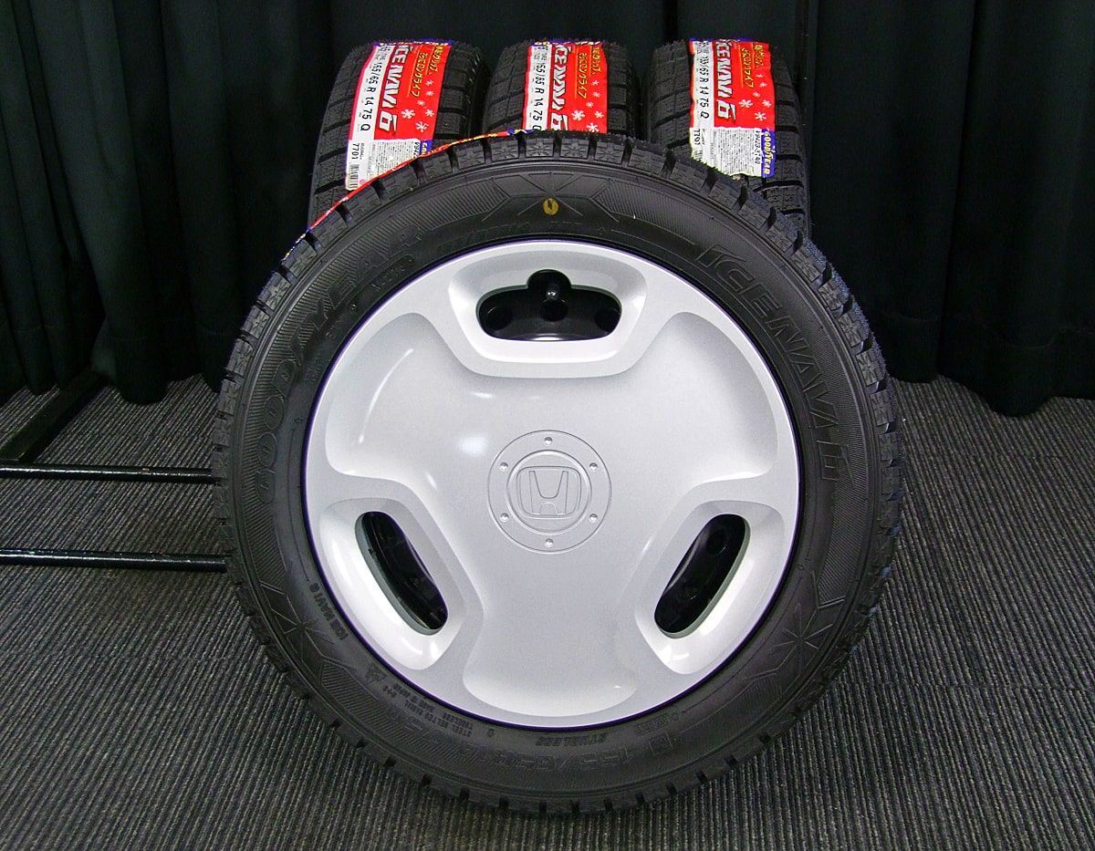 Honda ホンダ N One Nワン 純正 14 4 5j 40 Pcd100 4h 新車外し ブラックスチール Goodyear グッドイヤー Icenavi6 アイスナビ6 新品 155 65r14 スタッドレス タイヤホイール 4本 14gsw0 カートレード21