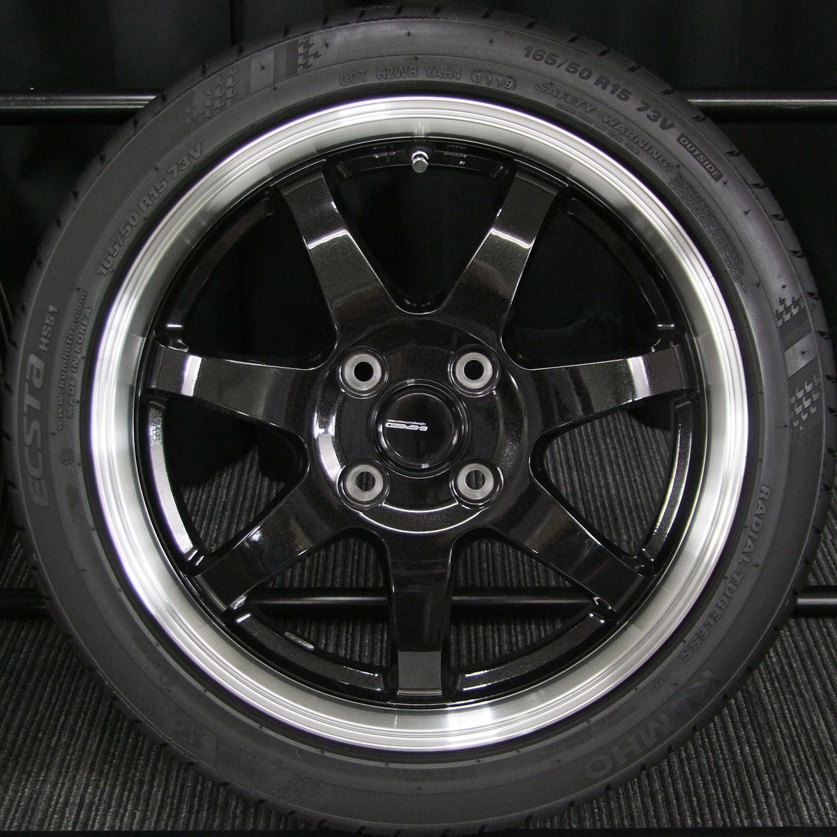 HOT STUFF (ホットスタッフ) G.speed (ジースピード) P-03 15×4.5J(+45)PCD100-4H ブラックメタリック  KUMHO (クムホ) ECSTA (エクスタ) HS51 165/50R15 中古 タイヤホイール 4本 [15tas087] | カートレード21