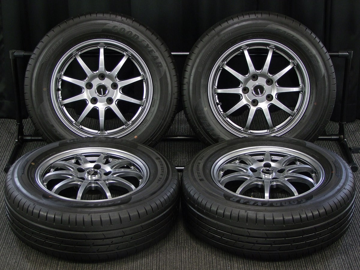 HOT STUFF (ホットスタッフ) G-SPEED (ジースピード) G-04 16×6.5J(+38)PCD114.3-5H ダークシルバー GOODYEAR (グッドイヤー) EAGLE (イーグル) RV-F 215/65R16 中古 タイヤホイール 4本