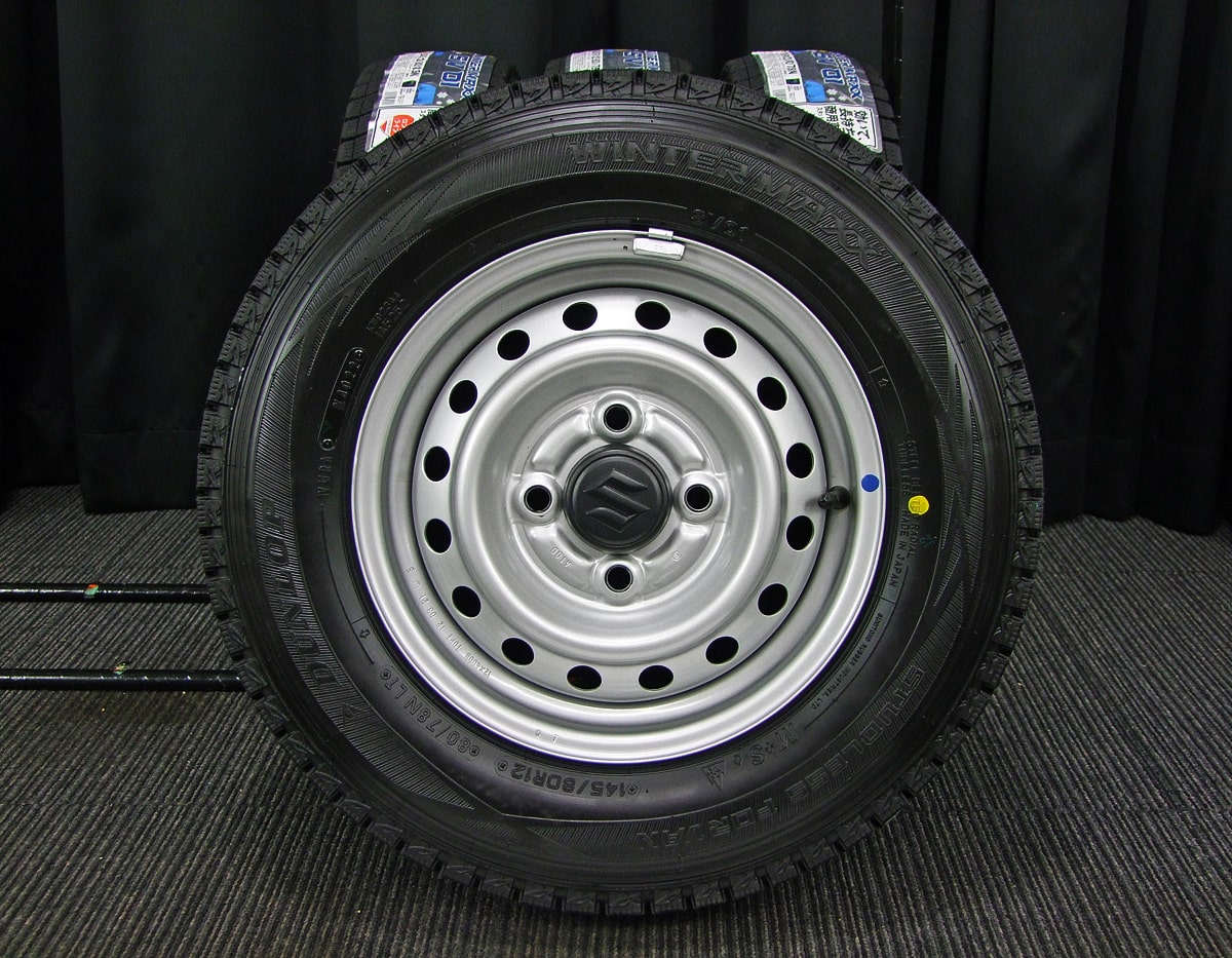 SUZUKI (スズキ) EVERY (エブリィ) 純正 12×4J(+45)PCD100-4H 新車外し シルバースチール DUNLOP  (ダンロップ) WINTER MAXX (ウインターマックス) SV01 新品 145/80R12 80/78N LT スタッドレス タイヤホイール 4 本 [12gsw024] | カートレード21