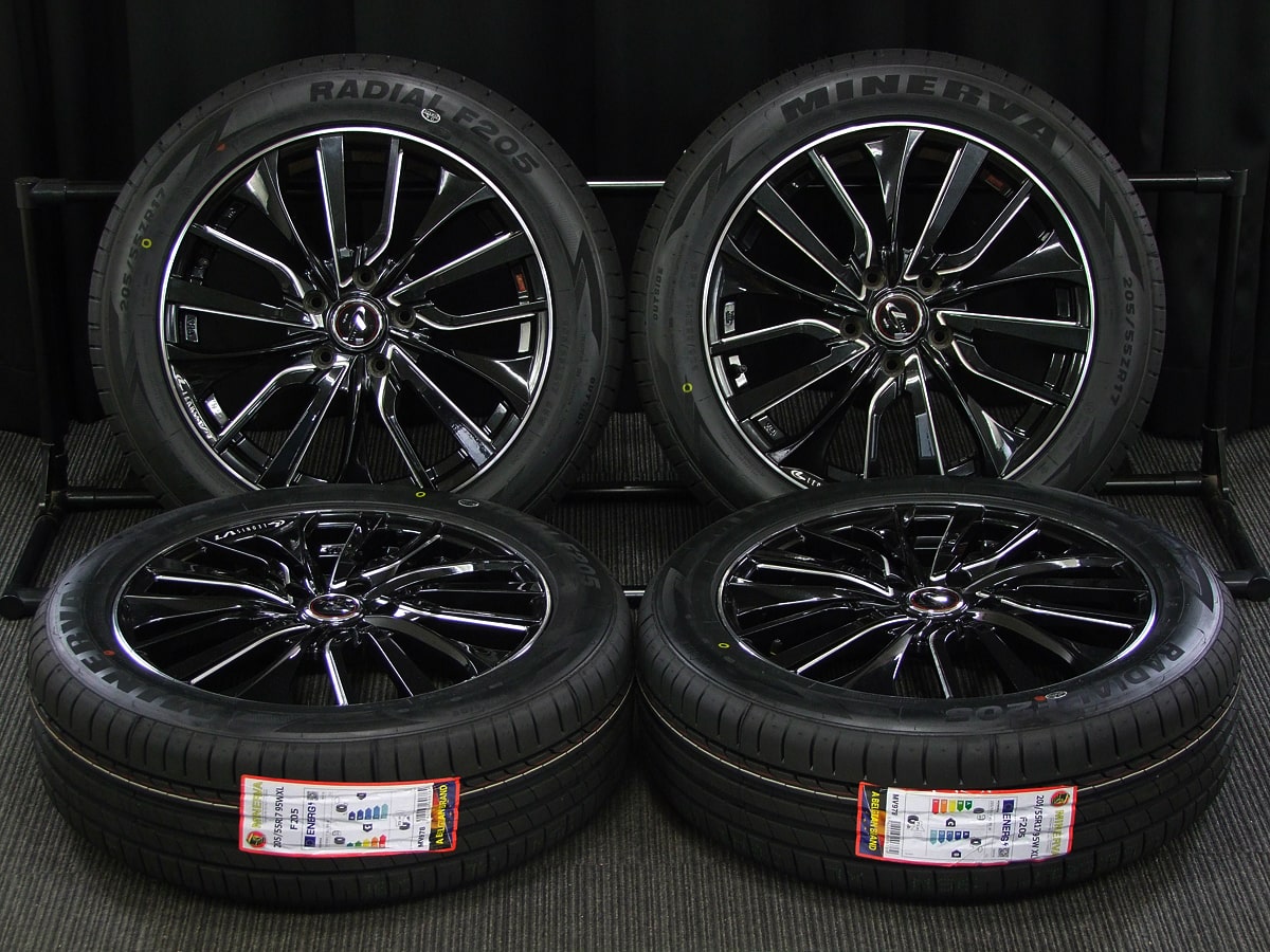 WEDS (ウェッズ) LEONIS (レオニス) VT 17×6.5J(+53)PCD114.3-5H ブラックメタリック MINERVA (ミネルバ) F205 新品 205/55R17 タイヤホイール 4本