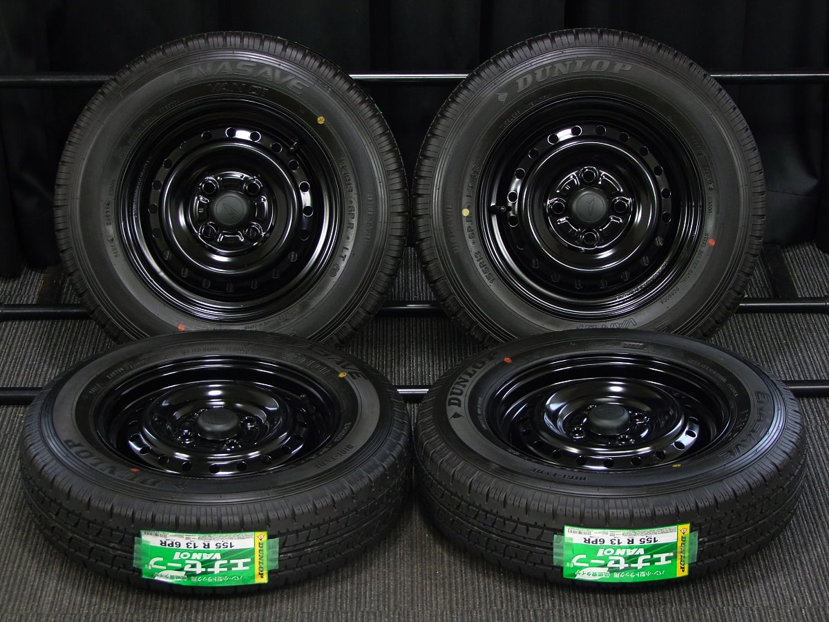 DAIHATSU (ダイハツ) BOON (ブーン) 純正 13×4.5J(+35)PCD100-4H リペア マットブラックスチール DUNLOP (ダンロップ) ENASAVE (エナセーブ) VAN01 新品 155R13LT 6PR タイヤホイール 4本