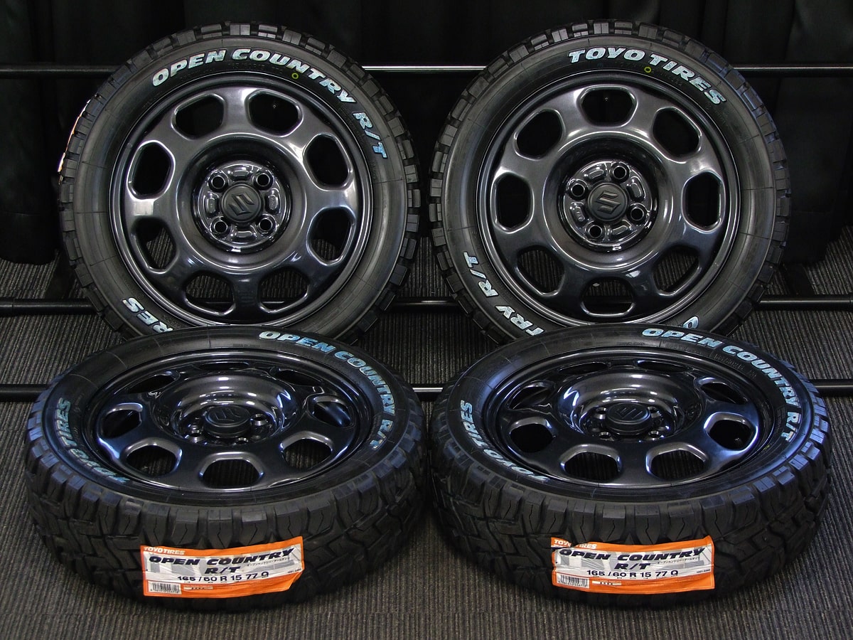 SUZUKI (スズキ) HUSTLER (ハスラー) TOUGH WILD (タフワイルド) 純正 15×4.5J(+45)PCD100-4H リペア ガンメタスチール TOYO TIRES (トーヨータイヤ) OPEN COUNTRY (オープンカントリー) R/T 新品 165/60R15 タイヤホイール 4本